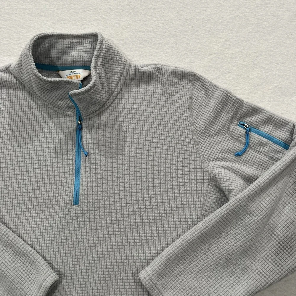 Orvis Sweater Mens XLarge Gray 1/4 Zip Trout Bum Waffle Knit Pullover Casual